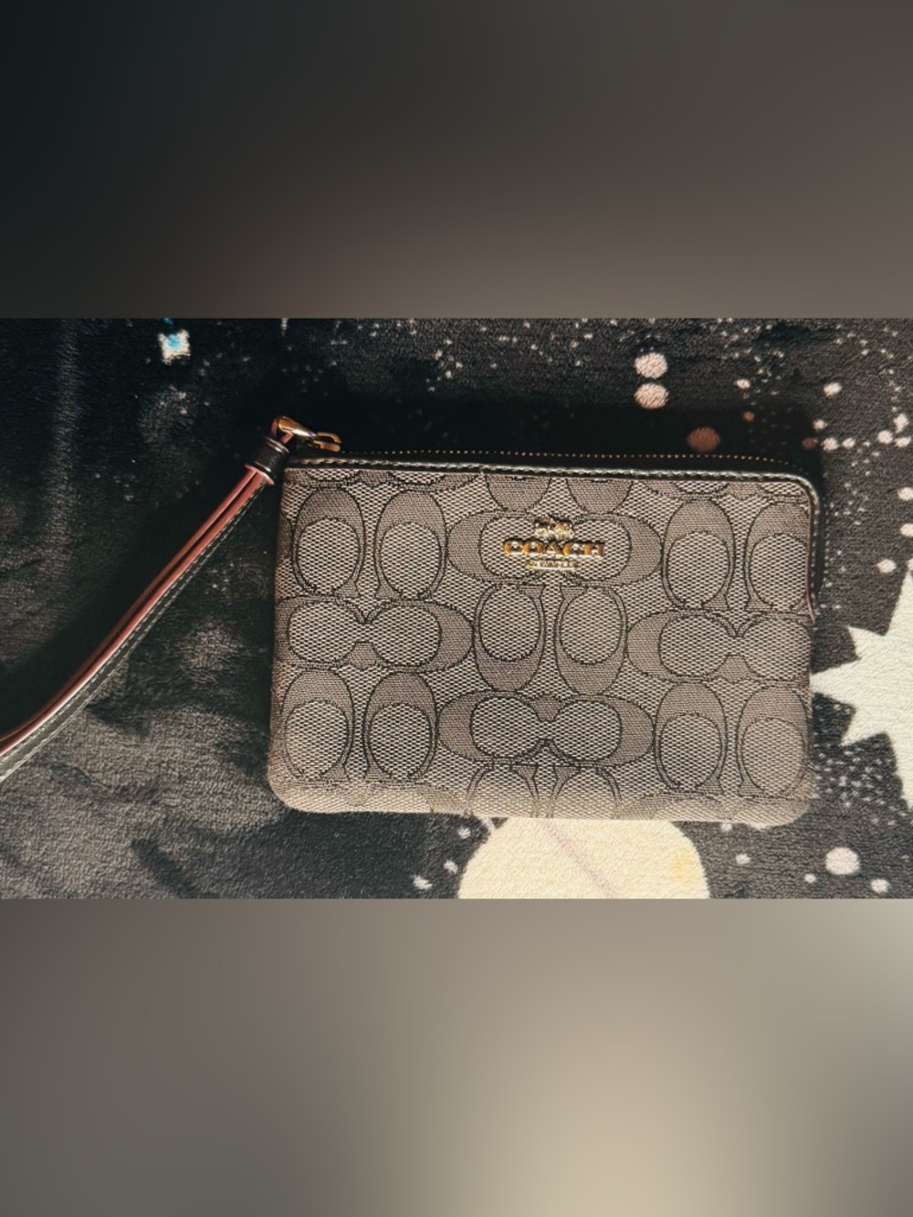 Coach Black Signature Wristlet with Gold Logo